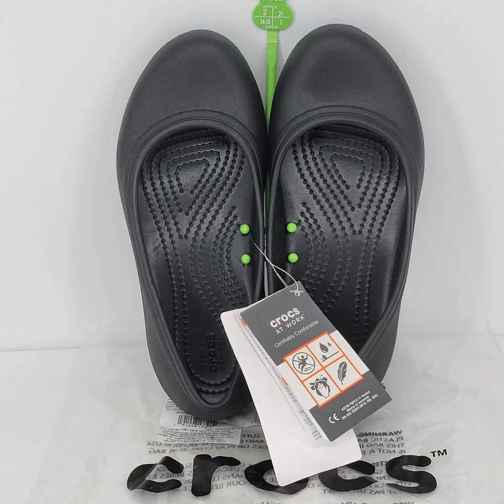 Crocs At Work Alice Black Slip Resistant Work Flats Womens 5 Professional Shoes
